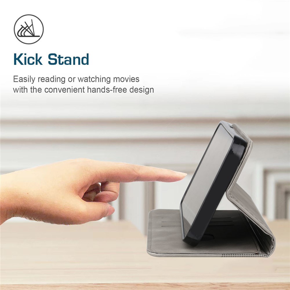 Phone Cover Business Style Skin-touch Feel Wallet Design Case with Stand for Motorola Moto E30/E40 - Grey-8