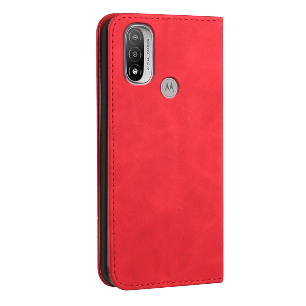 Phone Cover Business Style Skin-touch Feel Wallet Design Case with Stand for Motorola Moto E30/E40 - Red-3