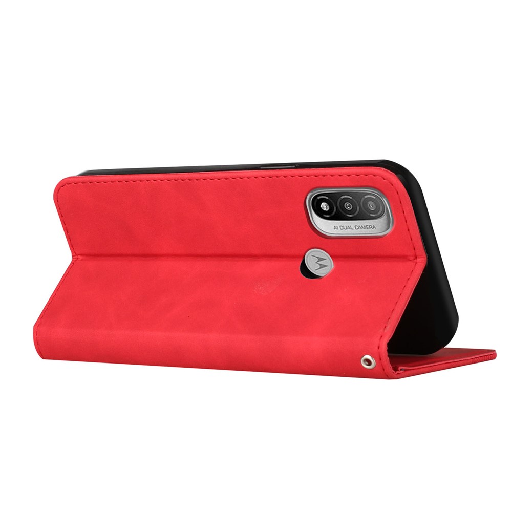 Phone Cover Business Style Skin-touch Feel Wallet Design Case with Stand for Motorola Moto E30/E40 - Red-4