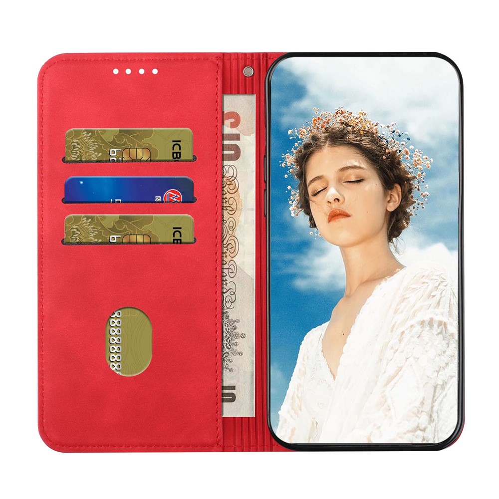Phone Cover Business Style Skin-touch Feel Wallet Design Case with Stand for Motorola Moto E30/E40 - Red-5