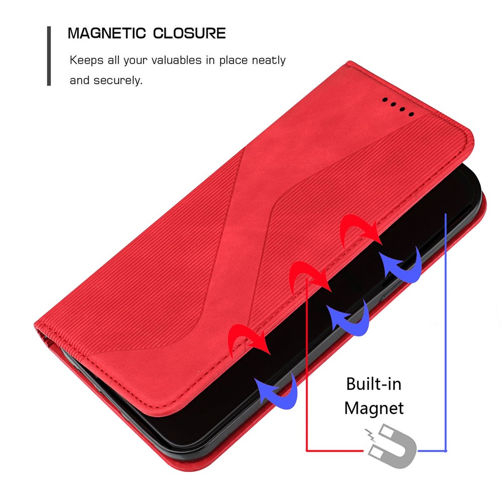 Phone Cover Business Style Skin-touch Feel Wallet Design Case with Stand for Motorola Moto E30/E40 - Red-6