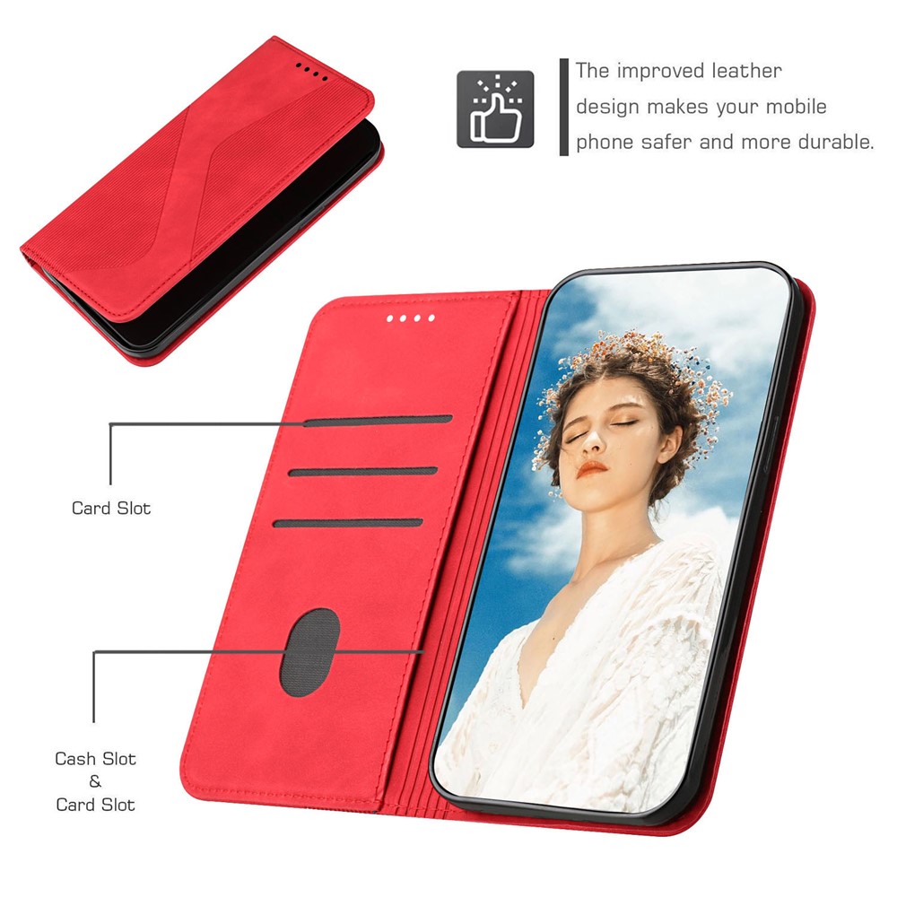 Phone Cover Business Style Skin-touch Feel Wallet Design Case with Stand for Motorola Moto E30/E40 - Red-7