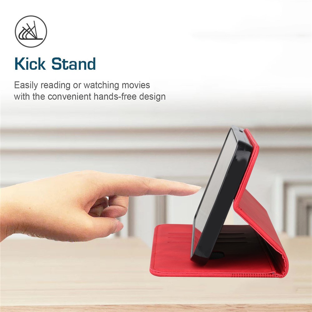 Phone Cover Business Style Skin-touch Feel Wallet Design Case with Stand for Motorola Moto E30/E40 - Red-8