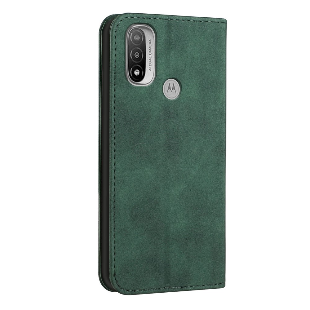 Phone Cover Business Style Skin-touch Feel Wallet Design Case with Stand for Motorola Moto E30/E40 - Green-3