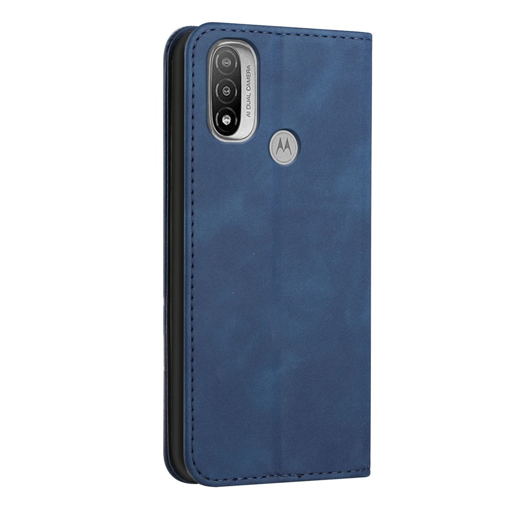Phone Cover Business Style Skin-touch Feel Wallet Design Case with Stand for Motorola Moto E30/E40 - Blue-3