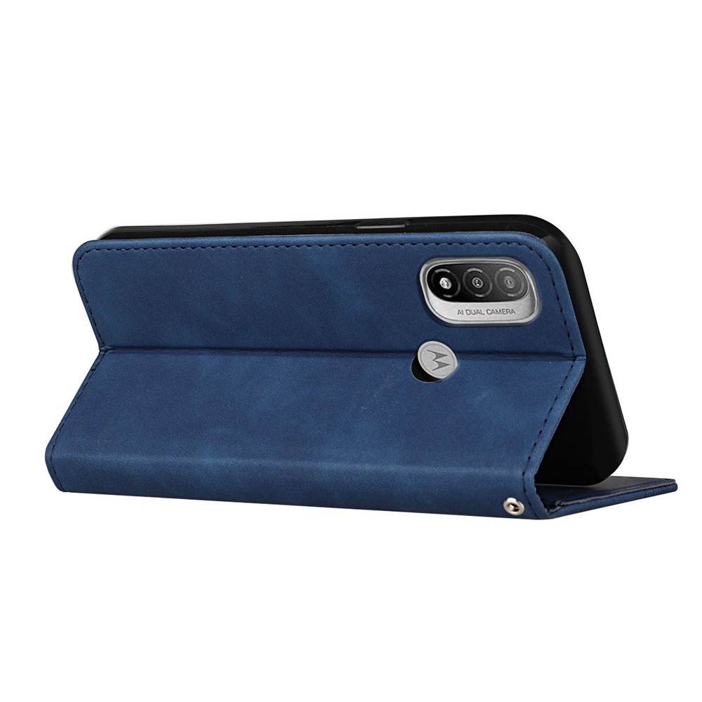 Phone Cover Business Style Skin-touch Feel Wallet Design Case with Stand for Motorola Moto E30/E40 - Blue-4