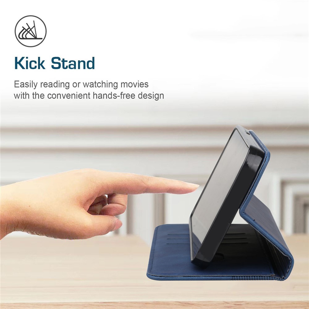 Phone Cover Business Style Skin-touch Feel Wallet Design Case with Stand for Motorola Moto E30/E40 - Blue-8