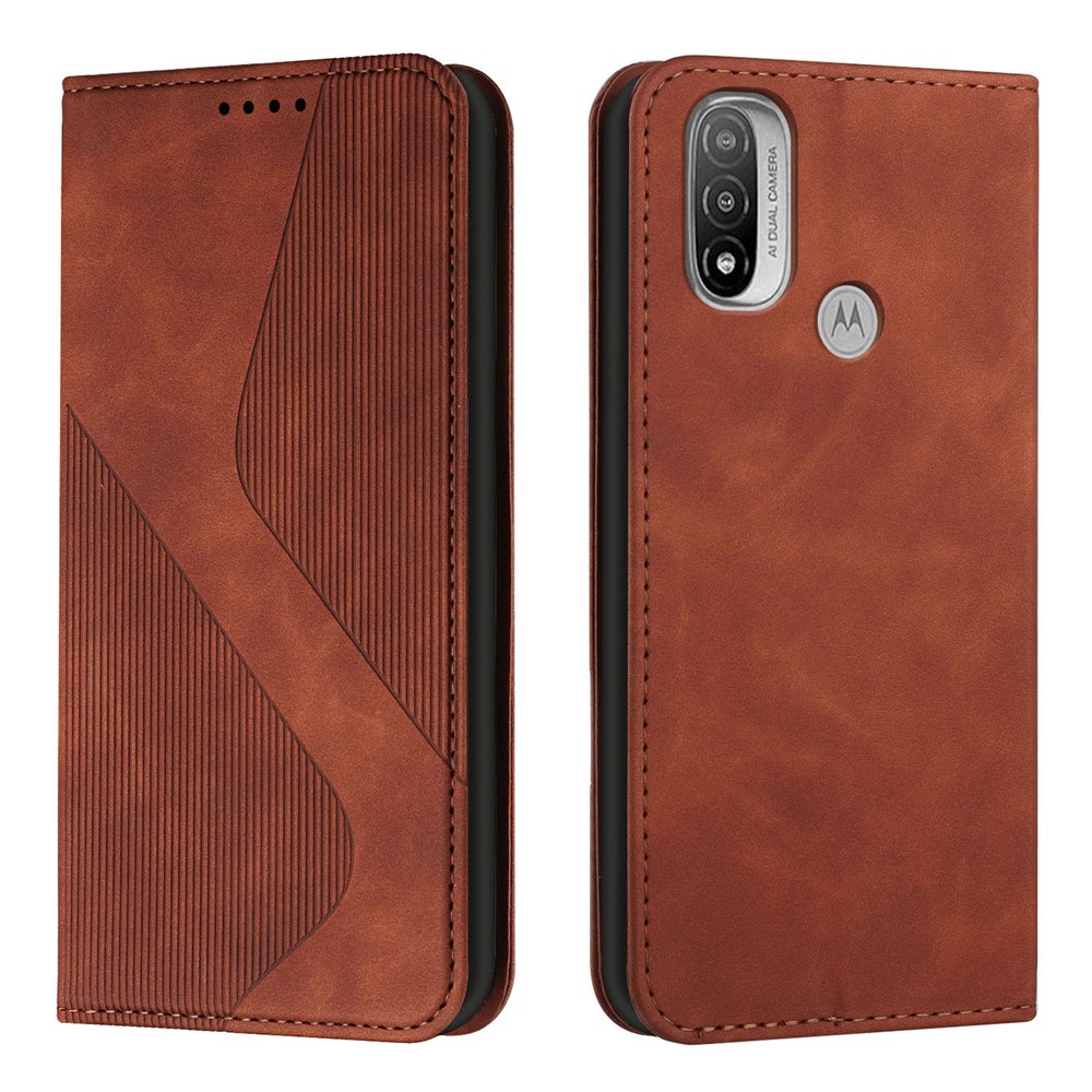 Phone Cover Business Style Skin-touch Feel Wallet Design Case with Stand for Motorola Moto E30/E40 - Brown-1