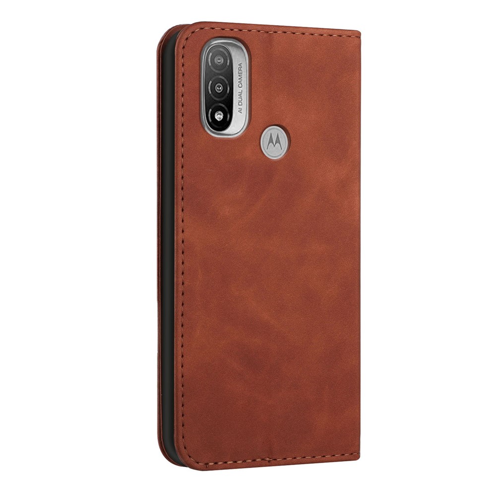 Phone Cover Business Style Skin-touch Feel Wallet Design Case with Stand for Motorola Moto E30/E40 - Brown-3