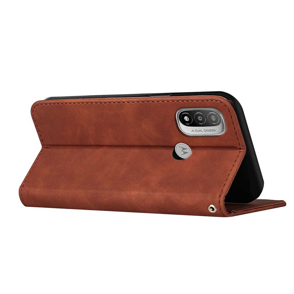 Phone Cover Business Style Skin-touch Feel Wallet Design Case with Stand for Motorola Moto E30/E40 - Brown-4