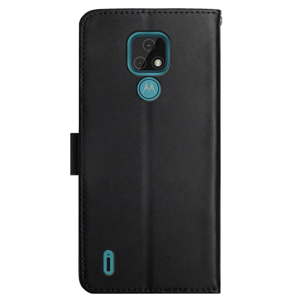 Nappa Texture Shell Genuine Leather Wallet Folio Flip Protective Case with Adjustable Stand for Motorola Moto E7 - Black-9