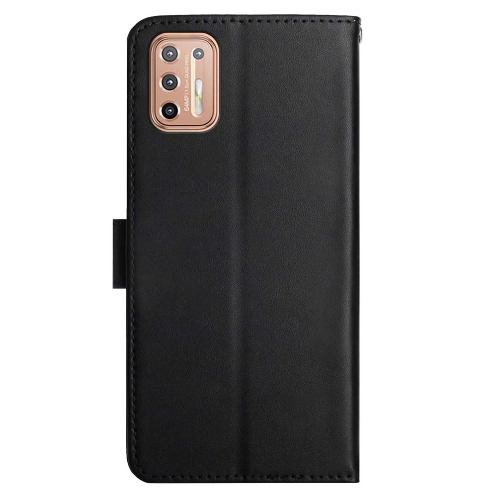 Nappa Texture Genuine Leather Wallet Folio Flip Protective Case with Hands-free Stand for Motorola Moto G9 Plus - Black-9