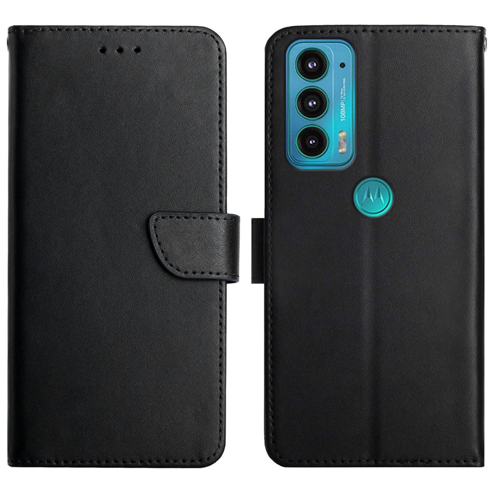 Nappa Texture Genuine Leather Multifunction Wallet Stand Fully Wrapped Protective Phone Case for Motorola Edge 20 - Black-1