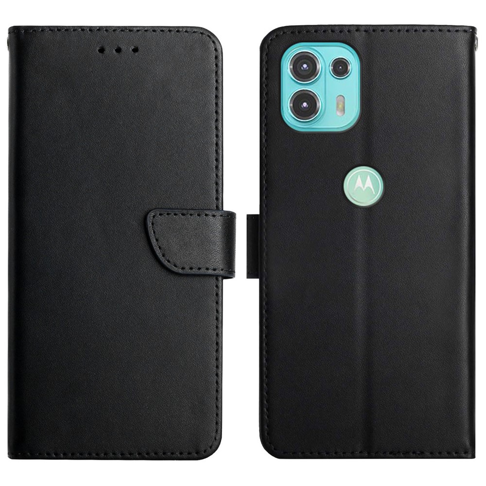 Nappa Texture Genuine Leather Anti-drop Protection Wallet Stand Phone Case for Motorola Edge 20 Lite - Black-1