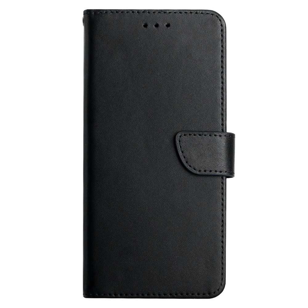 Solid Color Nappa Texture Genuine Leather Wallet Stand Protective Phone Case for Motorola Edge 20 Pro - Black-8
