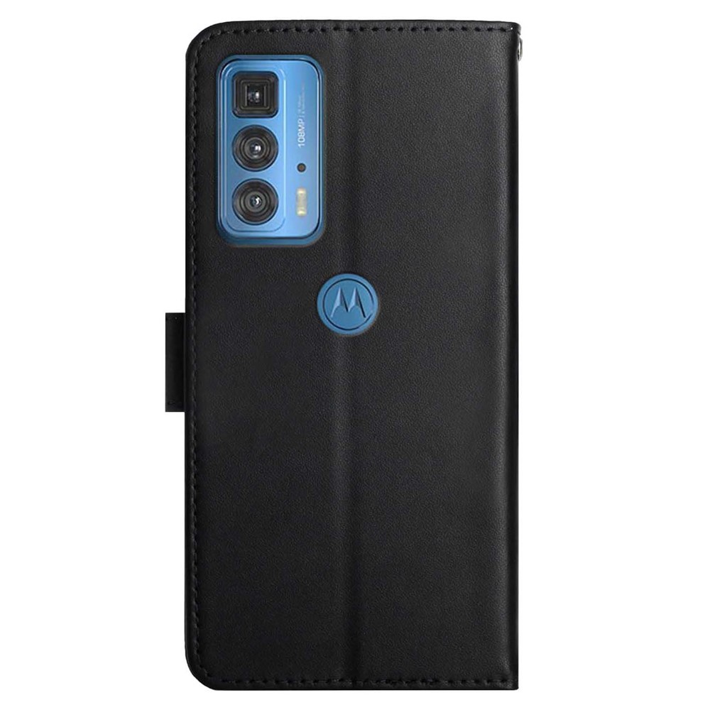 Solid Color Nappa Texture Genuine Leather Wallet Stand Protective Phone Case for Motorola Edge 20 Pro - Black-9