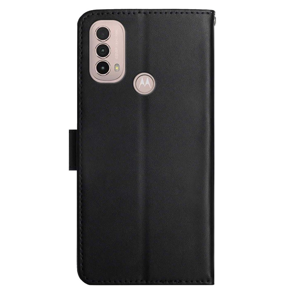 Nappa Texture Mobile Phone Shell Genuine Leather Wallet Stand Protective Case for Motorola Moto E20/E30/E40 - Black-9