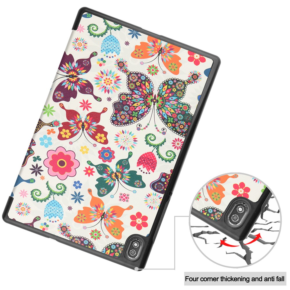 Tri-Fold Stand Feature Pattern Printing PU Leather Hard PC Case with Auto Sleep/Wake for Lenovo Tab 6 - Butterflies-8