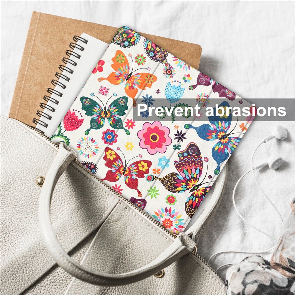 Tri-Fold Stand Feature Pattern Printing PU Leather Hard PC Case with Auto Sleep/Wake for Lenovo Tab 6 - Butterflies-9