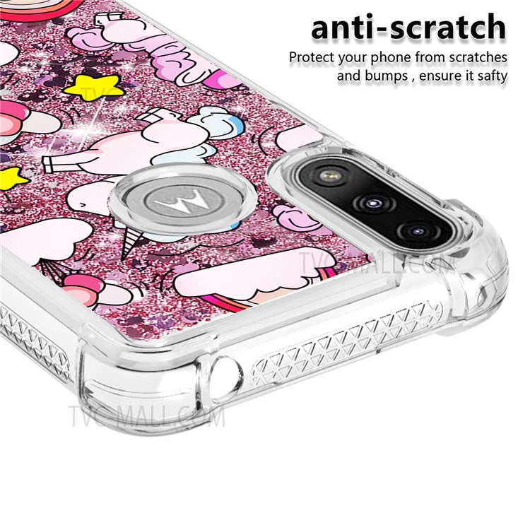 Pattern Printing Design Quicksand Moving Glitter Case Four Corners Anti-fall TPU Case for Motorola Moto E7 Power - Unicorns and Balloon-3