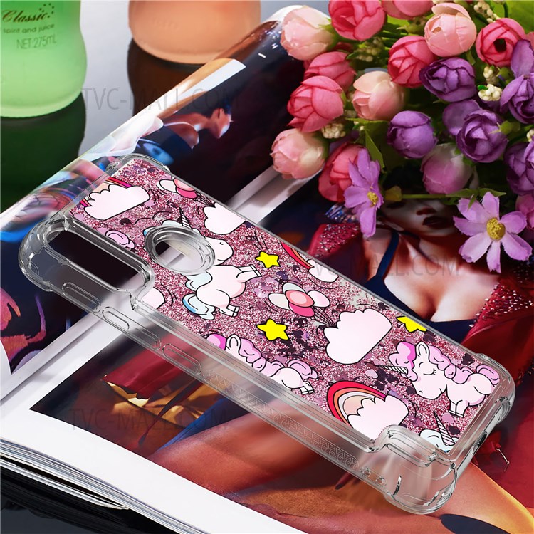Pattern Printing Design Quicksand Moving Glitter Case Four Corners Anti-fall TPU Case for Motorola Moto E7 Power - Unicorns and Balloon-7