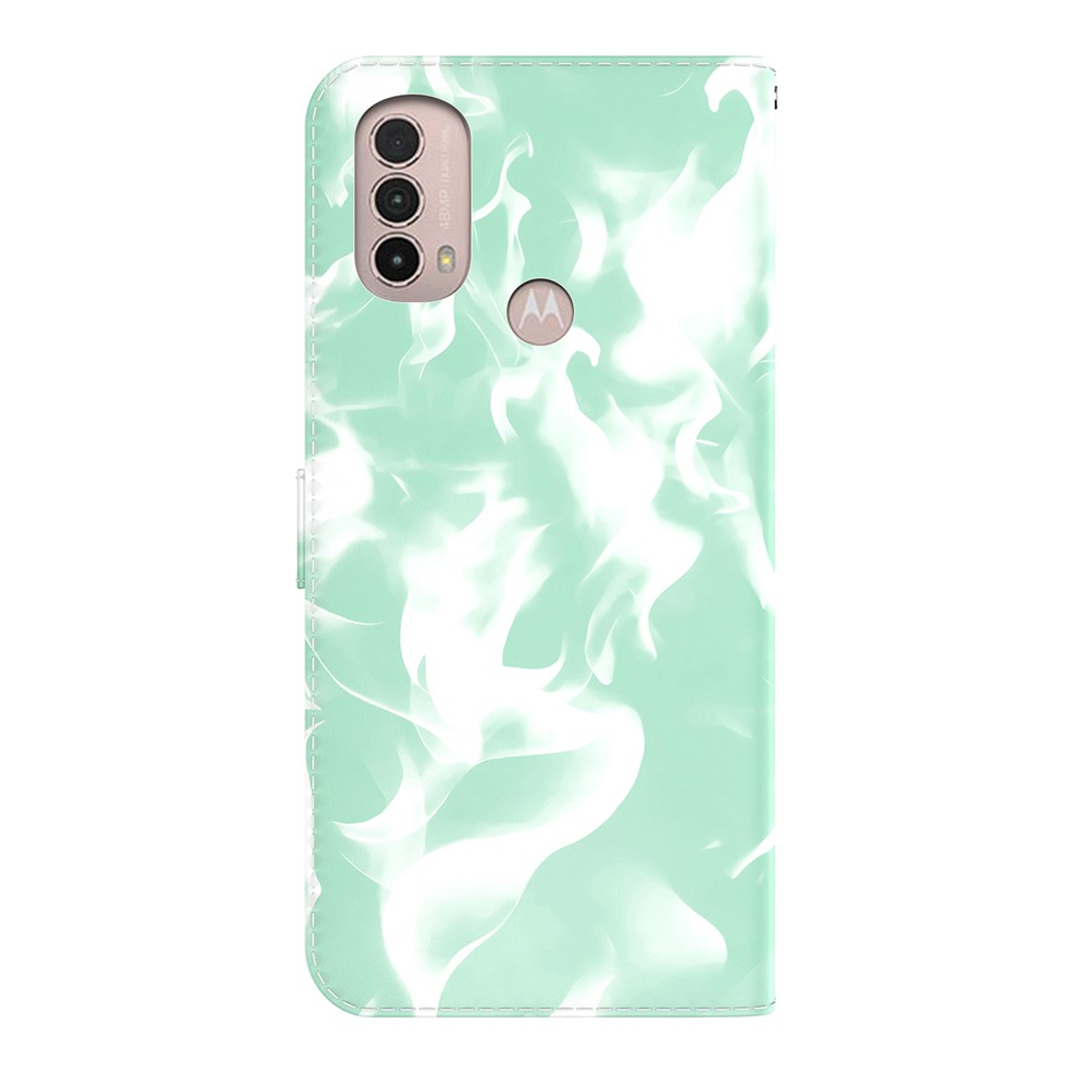 Safe Magnetic Closure Mobile Phone Cover Stylish Fog Pattern Printing PU Leather Flip Folio Wallet Phone Case for Motorola Moto E20/E30/E40 - Cyan-3