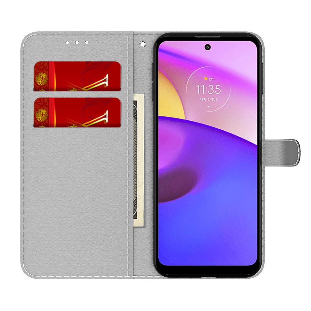 Safe Magnetic Closure Mobile Phone Cover Stylish Fog Pattern Printing PU Leather Flip Folio Wallet Phone Case for Motorola Moto E20/E30/E40 - Cyan-4