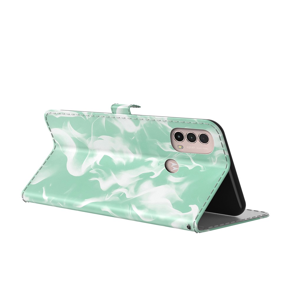 Safe Magnetic Closure Mobile Phone Cover Stylish Fog Pattern Printing PU Leather Flip Folio Wallet Phone Case for Motorola Moto E20/E30/E40 - Cyan-6