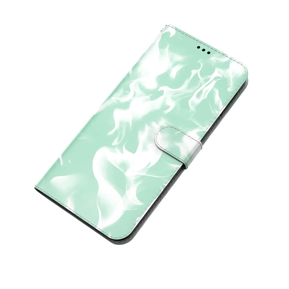 Safe Magnetic Closure Mobile Phone Cover Stylish Fog Pattern Printing PU Leather Flip Folio Wallet Phone Case for Motorola Moto E20/E30/E40 - Cyan-7