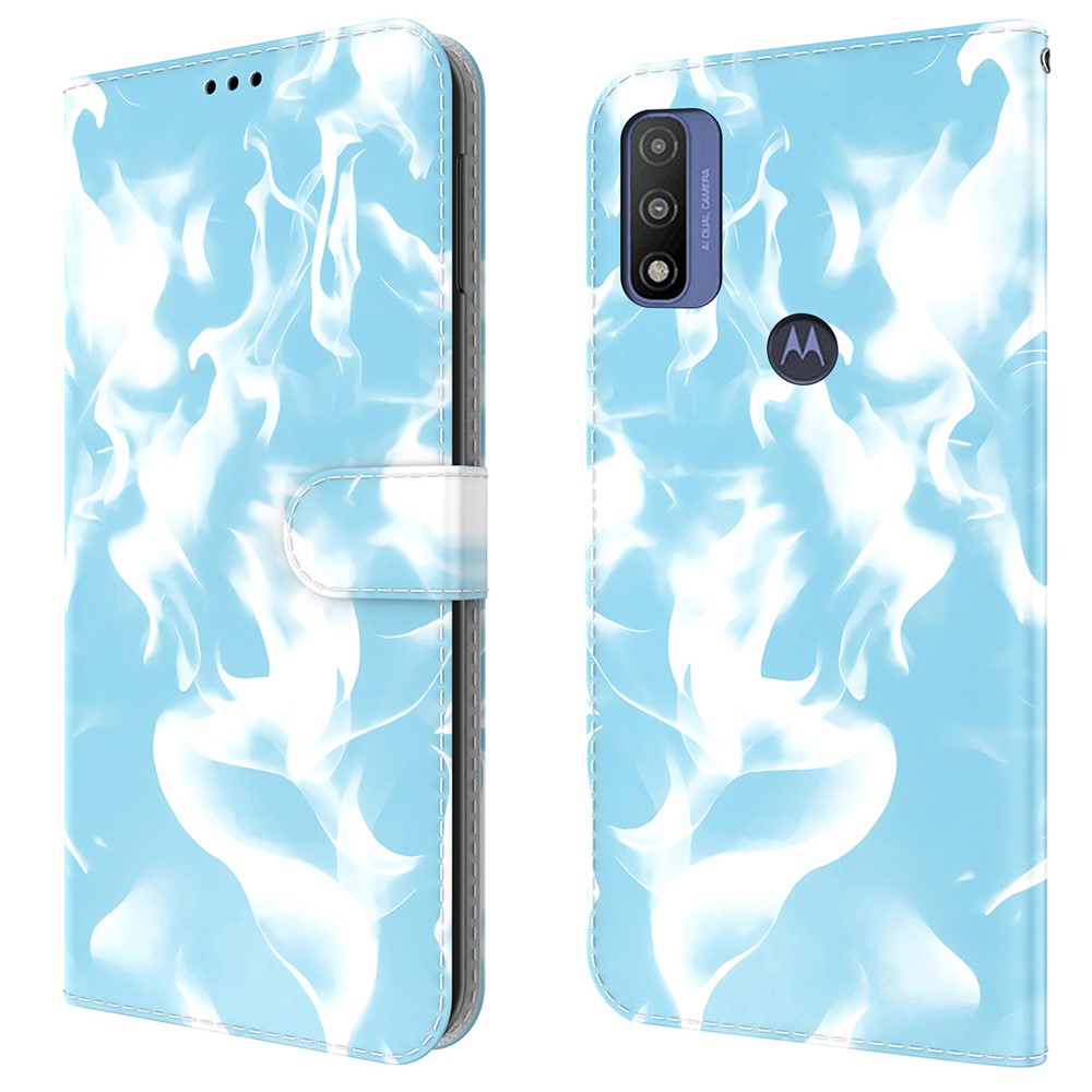 Phone Flip Case Shockproof Phone Cover Stylish Fog Pattern Printing PU Leather Magnetic Closure Flip Folio Wallet for Motorola G Pure - Blue-1