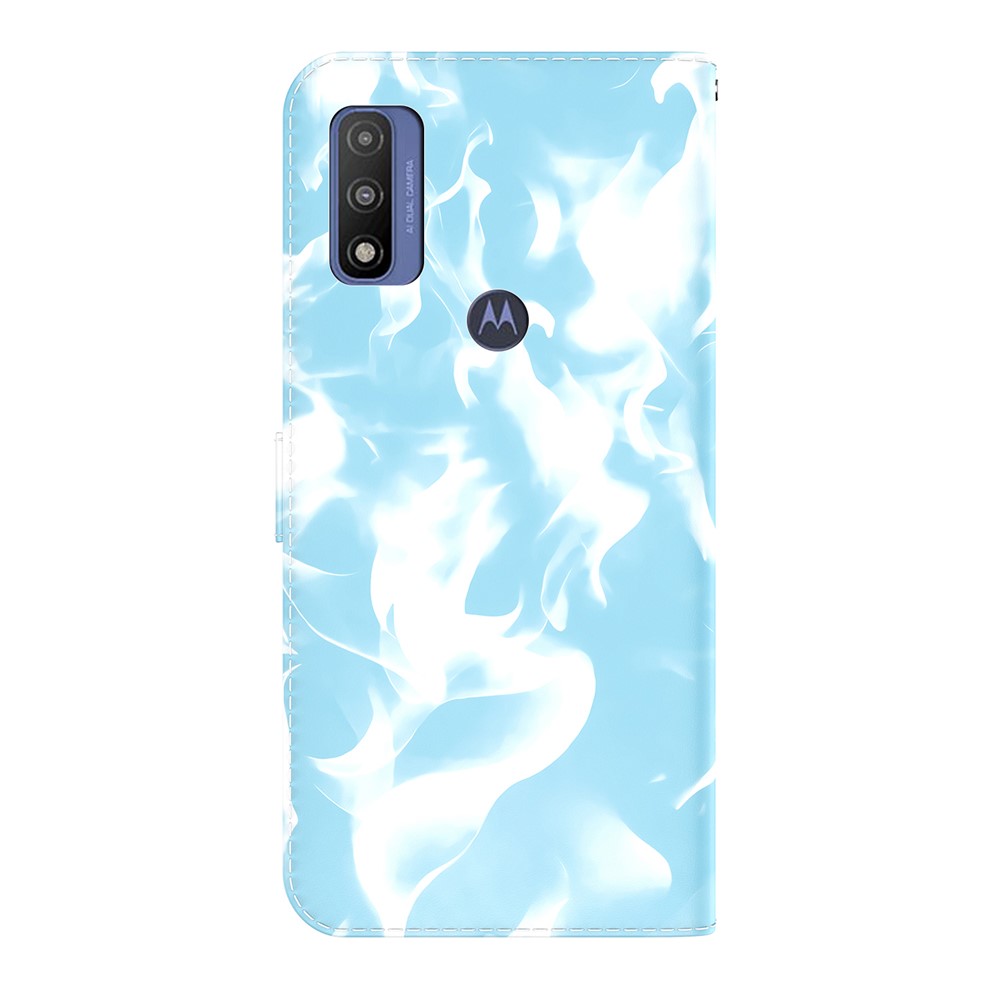Phone Flip Case Shockproof Phone Cover Stylish Fog Pattern Printing PU Leather Magnetic Closure Flip Folio Wallet for Motorola G Pure - Blue-3
