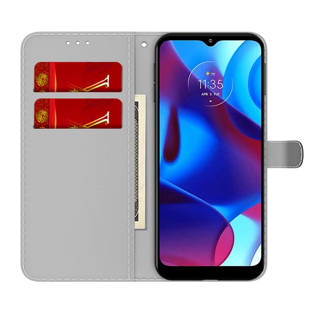 Phone Flip Case Shockproof Phone Cover Stylish Fog Pattern Printing PU Leather Magnetic Closure Flip Folio Wallet for Motorola G Pure - Blue-4