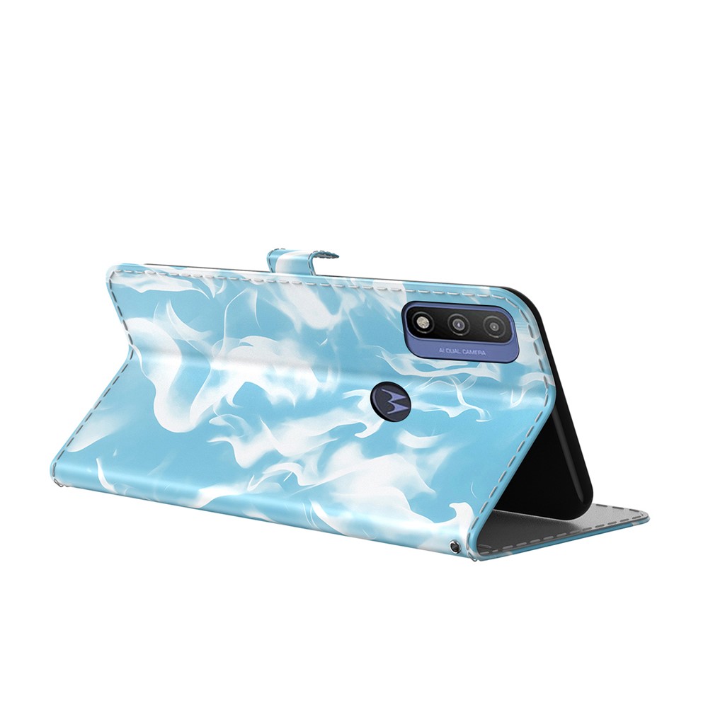 Phone Flip Case Shockproof Phone Cover Stylish Fog Pattern Printing PU Leather Magnetic Closure Flip Folio Wallet for Motorola G Pure - Blue-6