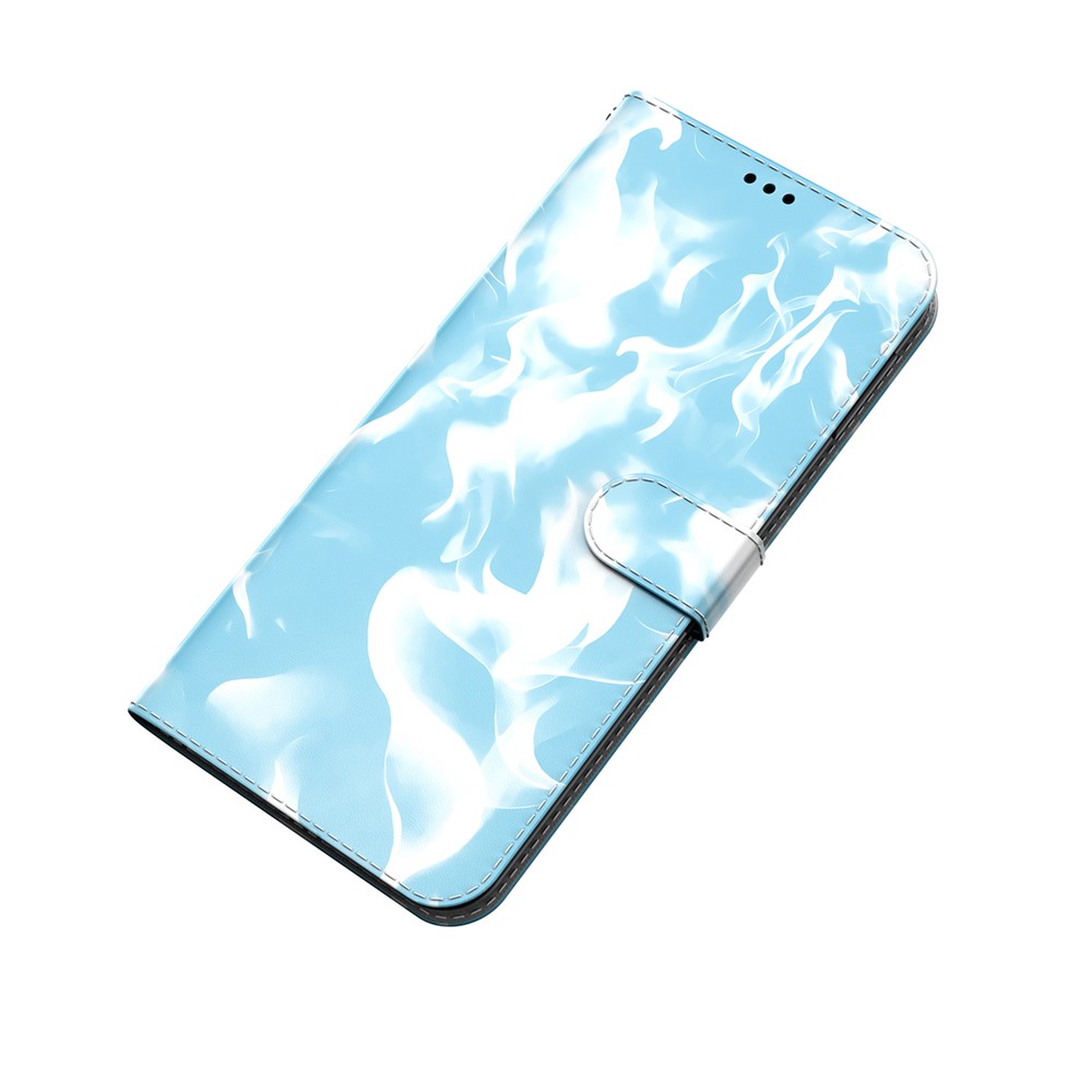Phone Flip Case Shockproof Phone Cover Stylish Fog Pattern Printing PU Leather Magnetic Closure Flip Folio Wallet for Motorola G Pure - Blue-7
