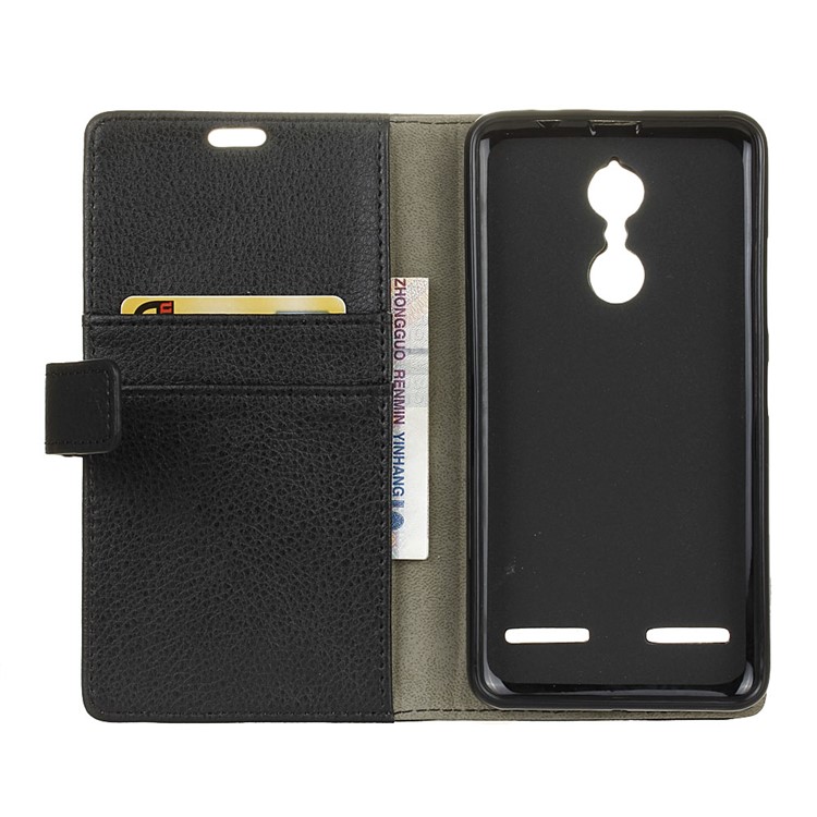 Litchi Skin Leather Wallet Case for Lenovo K6 - Black-4