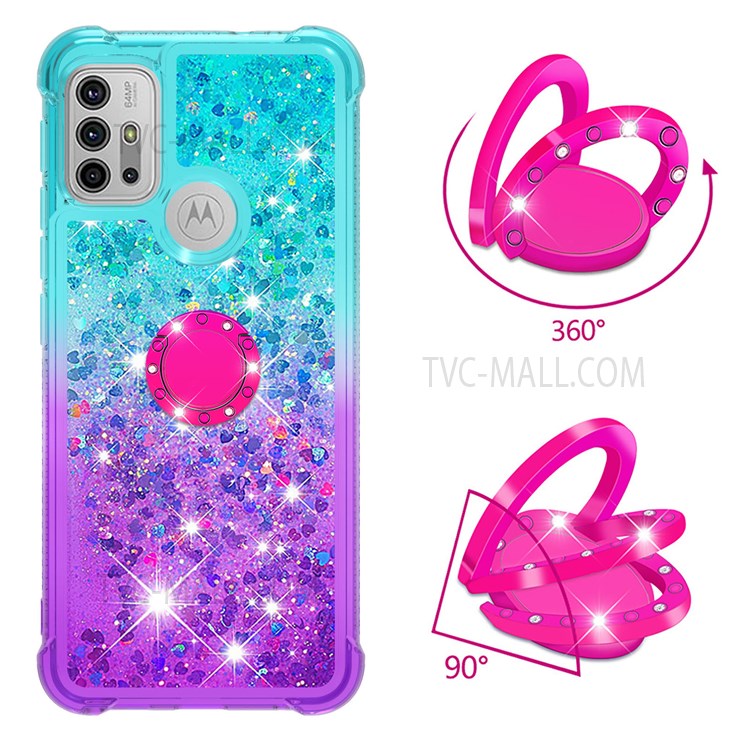 Ring Kickstand Scratch-proof Soft TPU Cover Gradient Quicksand Flowing Liquid Design Flexible Phone Case for Motorola Moto G10/G10 Power/G20/G30 - Sky Blue/Purple-2