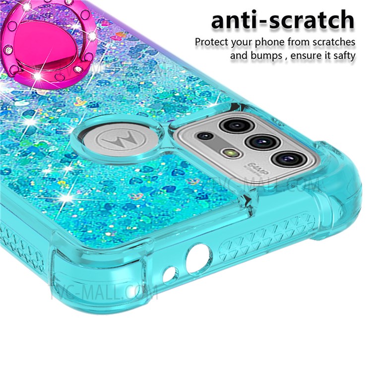Ring Kickstand Scratch-proof Soft TPU Cover Gradient Quicksand Flowing Liquid Design Flexible Phone Case for Motorola Moto G10/G10 Power/G20/G30 - Sky Blue/Purple-3