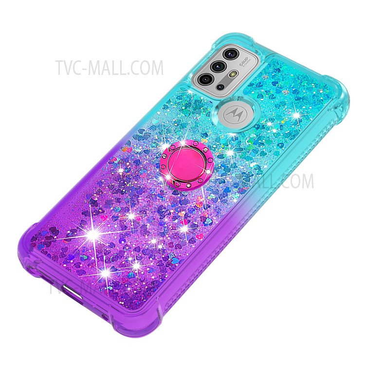 Ring Kickstand Scratch-proof Soft TPU Cover Gradient Quicksand Flowing Liquid Design Flexible Phone Case for Motorola Moto G10/G10 Power/G20/G30 - Sky Blue/Purple-5