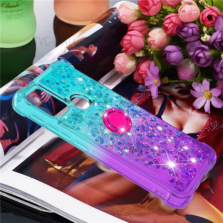 Ring Kickstand Scratch-proof Soft TPU Cover Gradient Quicksand Flowing Liquid Design Flexible Phone Case for Motorola Moto G10/G10 Power/G20/G30 - Sky Blue/Purple-6