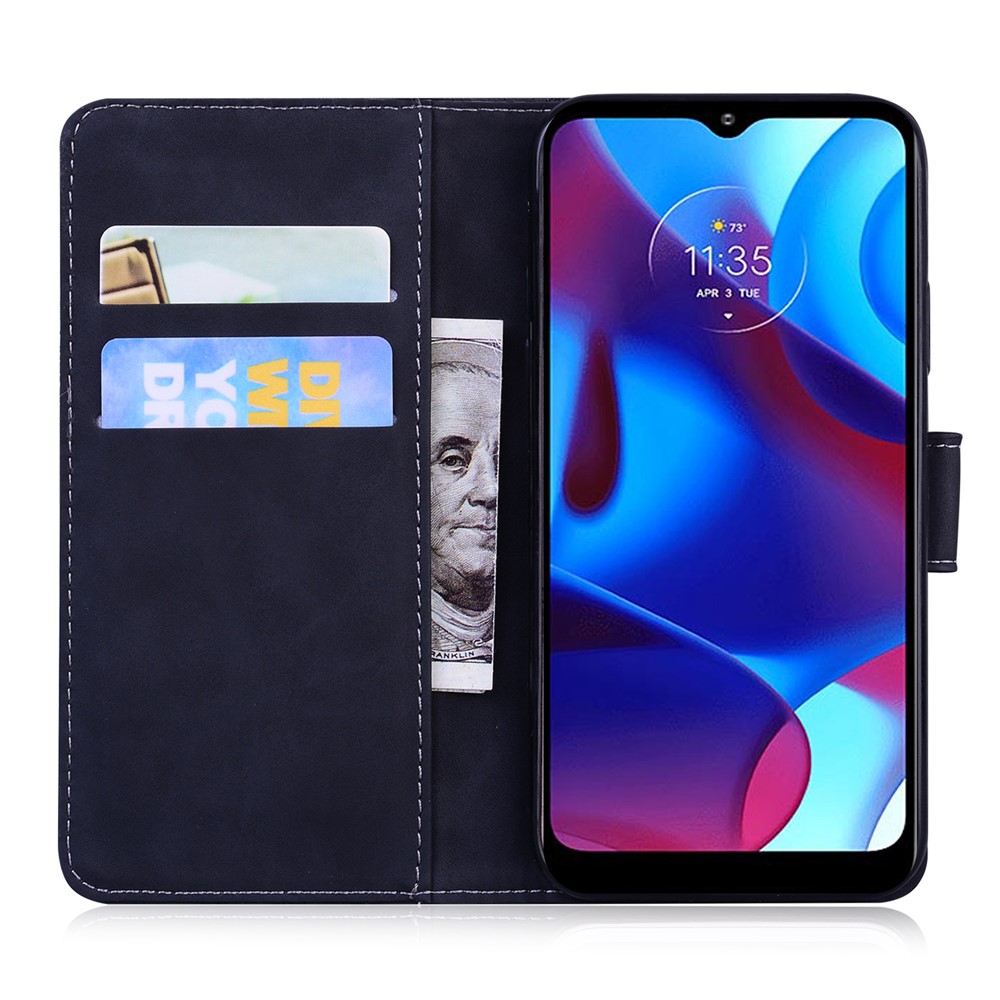 Solid Color Phone Case Premium PU Leather Dual-sided Magnetic Clasp Wallet Flip Cover with Stand for Motorola G Pure - Black-4