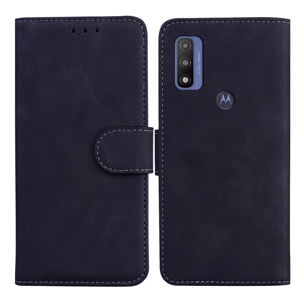 Solid Color Phone Cover Drop-proof Full Protection Premium PU Leather Wallet Design Flip Case with Stand for Motorola Moto E20/E30/E40 - Black-1
