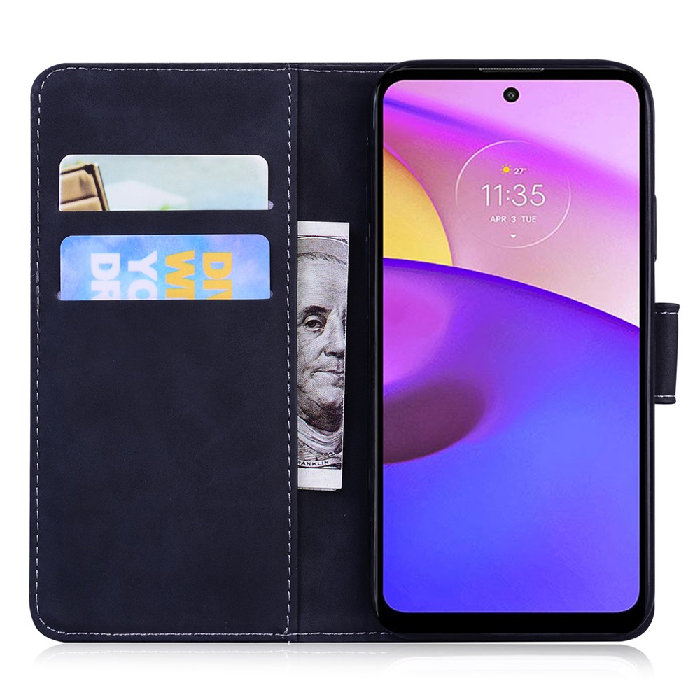 Solid Color Phone Cover Drop-proof Full Protection Premium PU Leather Wallet Design Flip Case with Stand for Motorola Moto E20/E30/E40 - Black-4