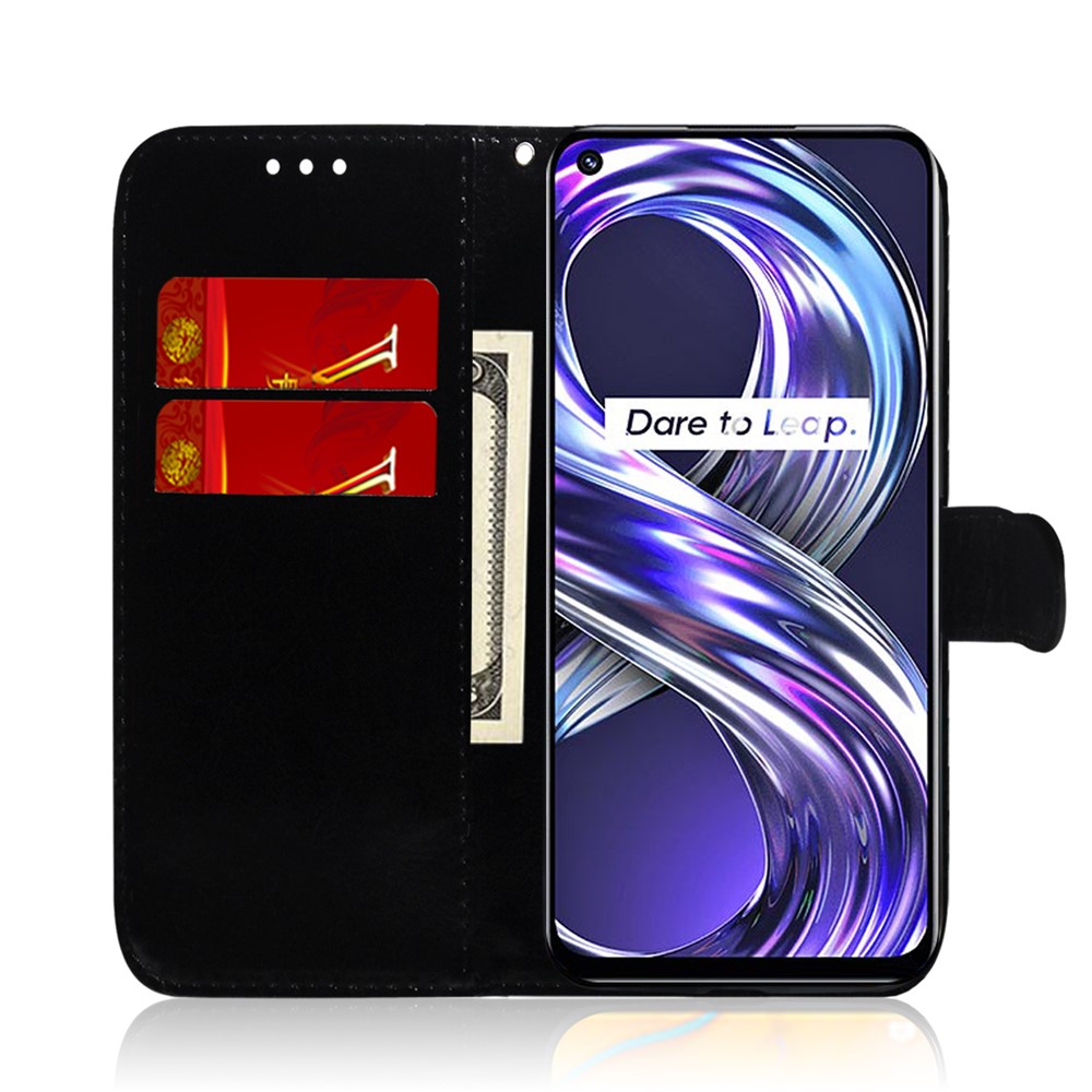 Premium PU Leather+TPU Mirror-like Surface Handy Strap Phone Covering Wallet Stand Phone Case for Motorola Moto E40/E30/E20 - Cyan-4