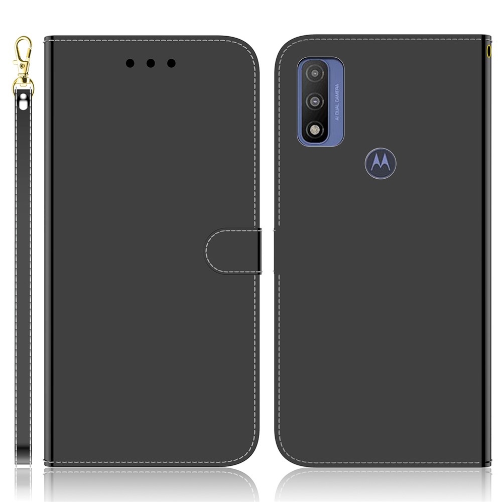 Multifunction Phone Case PU Leather Mirror-like Surface Wallet Stand Phone Cover Shell for Motorola G Pure - Black-1