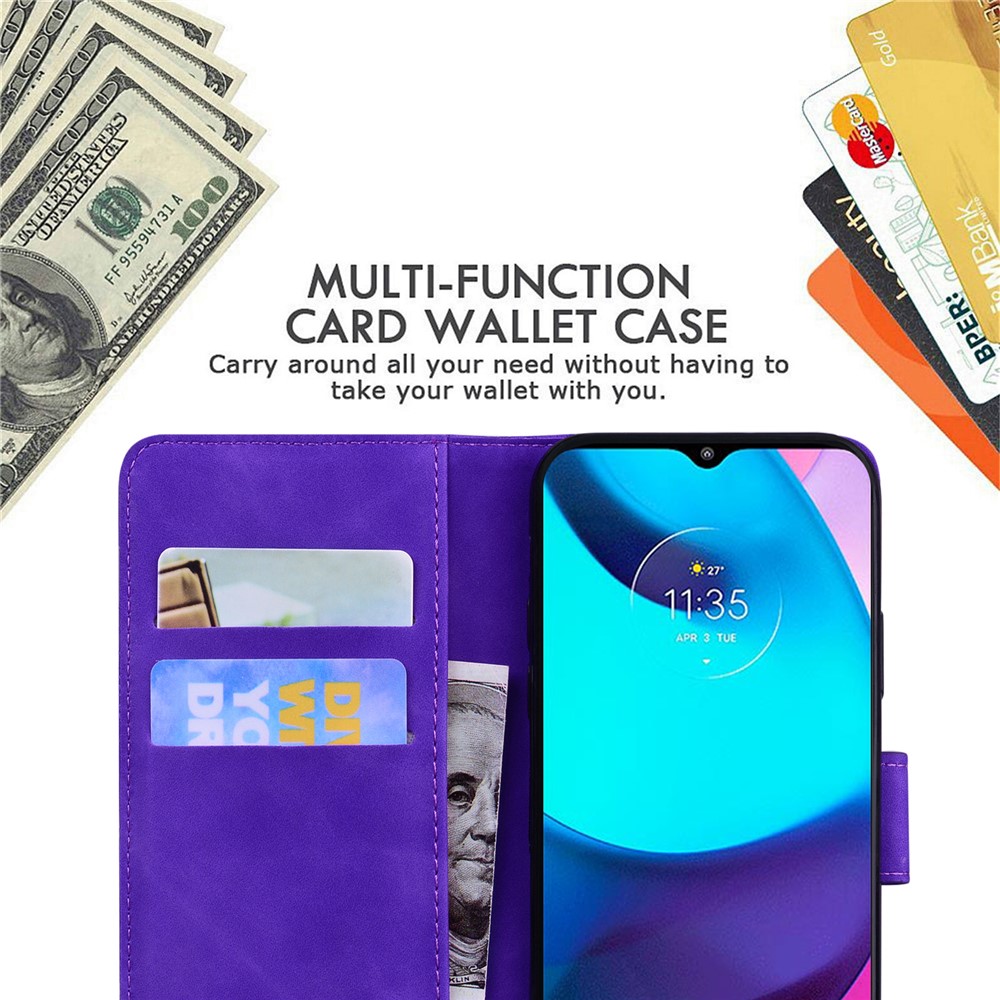 Adjustable Stand Butterfly Printing Skin-touch Leather Wallet Case Phone Cover for Motorola Moto E40/E30/E20 - Purple-6