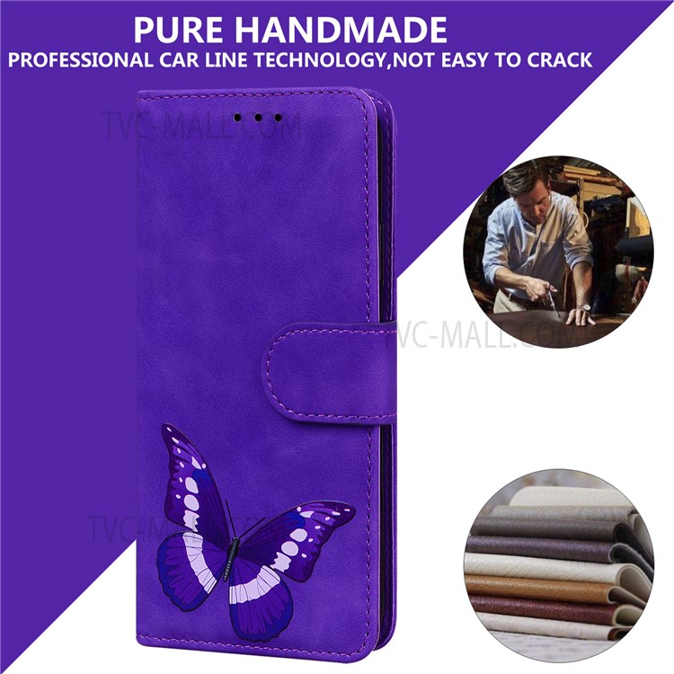 Adjustable Stand Butterfly Printing Skin-touch Leather Wallet Case Phone Cover for Motorola Moto E40/E30/E20 - Purple-9