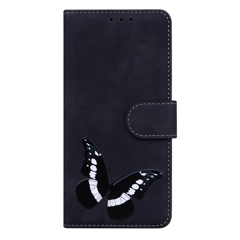 Butterfly Printing Skin-touch Folio Flip PU Leather + TPU Wallet Stand Case Cover for Motorola G Pure - Black-2