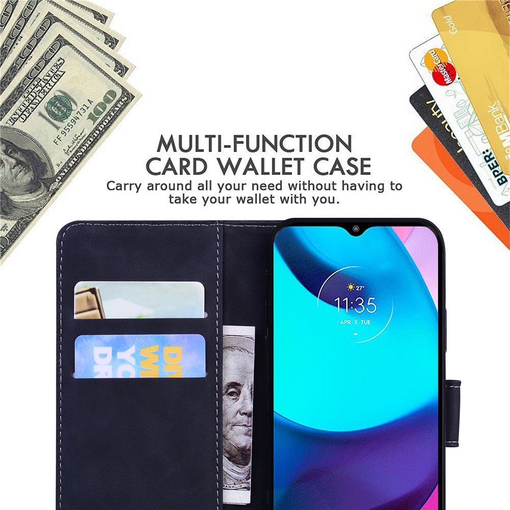 Butterfly Printing Skin-touch Folio Flip PU Leather + TPU Wallet Stand Case Cover for Motorola G Pure - Black-6