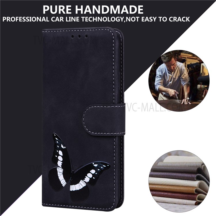 Butterfly Printing Skin-touch Folio Flip PU Leather + TPU Wallet Stand Case Cover for Motorola G Pure - Black-9