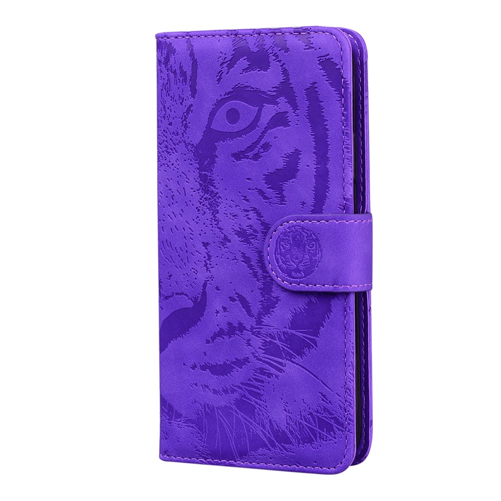 Tiger Imprinted PU Leather Mobile Phone Protective Case Cover with Wallet Stand for Motorola Moto E20/E30/E40 - Purple-2